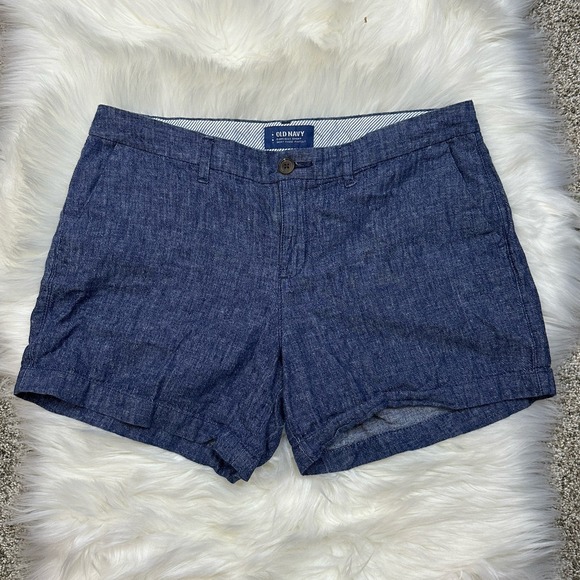 Old Navy Pants - Old Navy Women's Linen Blend Blue Cotton Denim Shorts - Size 8